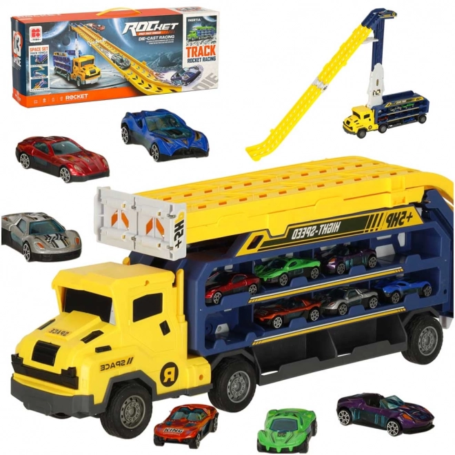 Gul racerbane med transporter - 6 dele