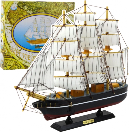 Dekorativ model af tremastet skib sort 39x36 cm