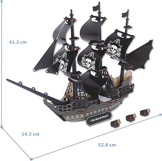 Træ 3D puslespil Piratskib Sort perle