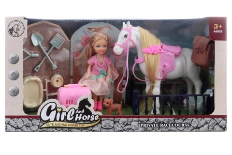 Dukke og pony med tilbehør