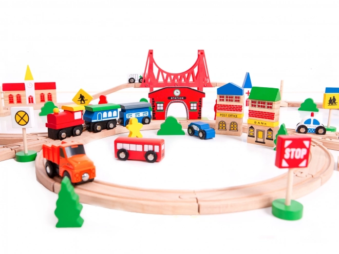 Træjernbane på batteri 90 elementer Ecotoys