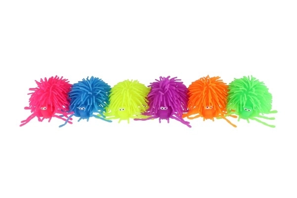 Antistress edderkop bold silikone 10 cm med lys 6 farver i pose 16 stk i boks