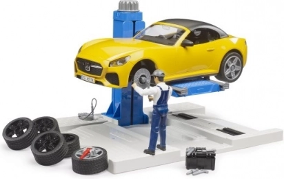 Bruder autoservice med roadster og mekaniker