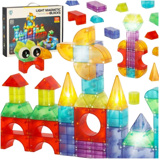 Magnetiske byggesten med lyselementer 3D-figurer – 134 dele