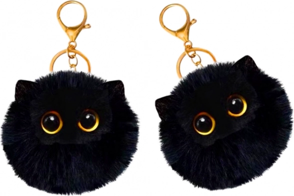 Plysset nøglering kat sort