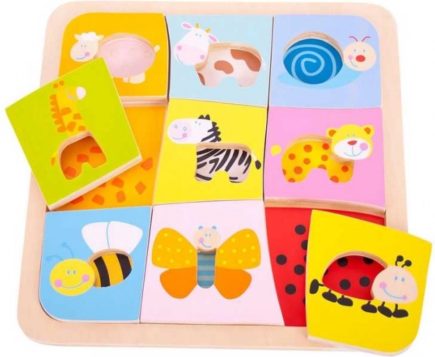Træpuslespil med indsæt – 9 dyr BIGJIGS TOYS