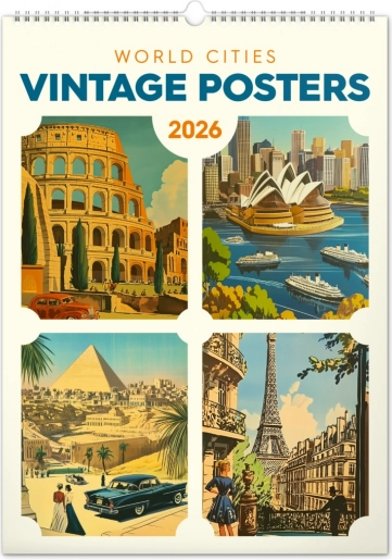 Vægkalender Vintage plakater – verdensbyer 2026
