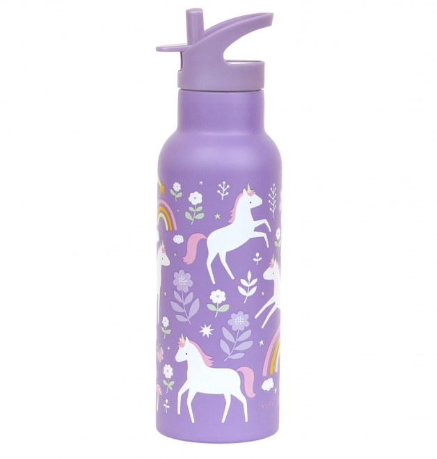 A Little Lovely Company Rustfri drikkeflaske 500 ml – Enhjørninger og Regnbue