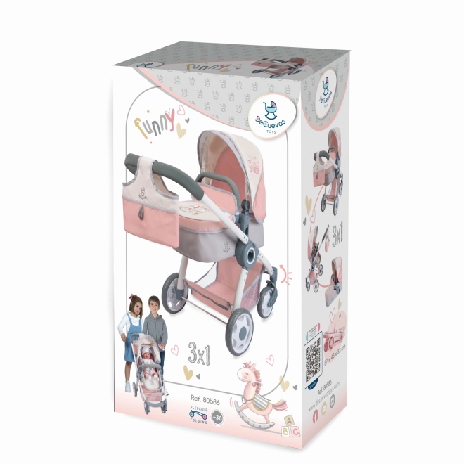 DeCuevas 80586 Sammenklappelig dukkevogn 3 i 1 med taske FUNNY 2023 - 70 cm
