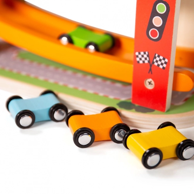 Træ racerbane til biler fra Bigjigs Toys