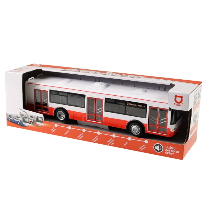 Bus som meddeler stoppesteder på tjekkisk 28 cm