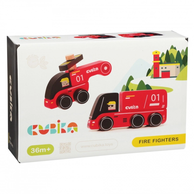 CUBIKA 15559 Brandmænd - Trælegetøj med helikopter