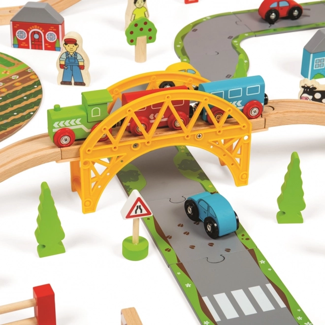 Bigjigs Rail Træjernbanesæt med landevej 80 dele