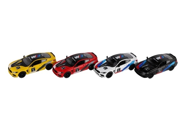 Auto Kinsmart BMW M8 Competition Coupé 1:38 metal/plast 12,5cm 4 farver med træk til tilbagegående 12 stk i kassen