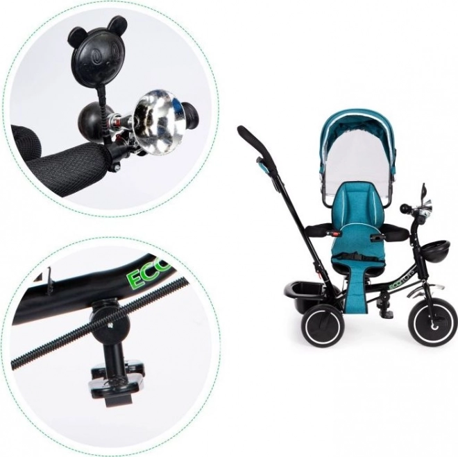 ECOTOYS Tretcykel med tag og styrstang blågrøn