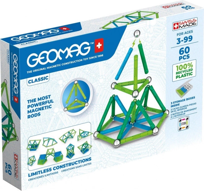 Klassiske magnetiske klodser Geomag Recycled, 60 dele