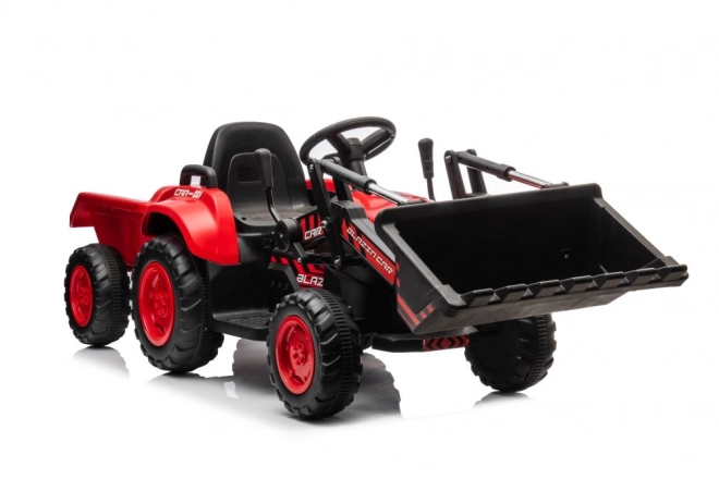 Børnerød traktor med genopladeligt batteri og skovl