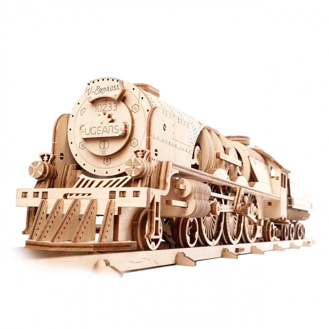 Ugears 3D puslespil - Lokomotiv V-express med vogn 538 dele