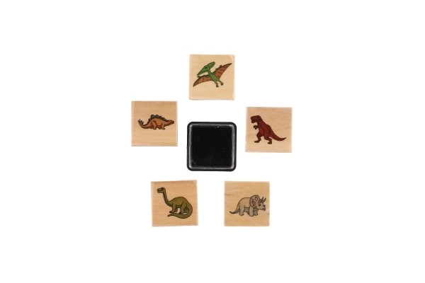 Træstempler 5+1 med pude dinosaurer 3x3cm på kort