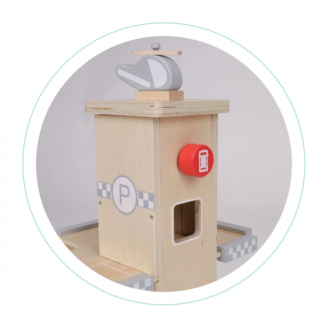 ECOTOYS Stor tr6garage i tr0 med elevator og biler