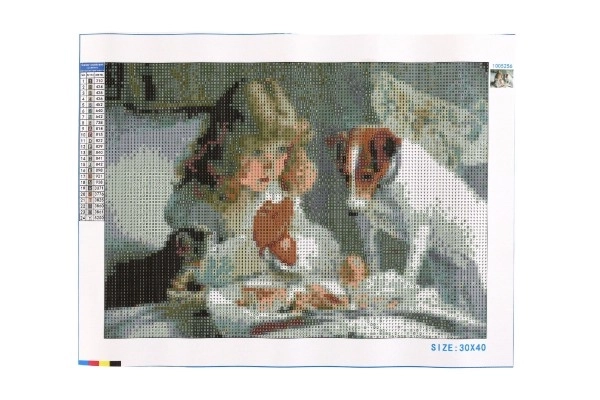 Sæt til diamantmaleri - pige ved morgenmad med hund