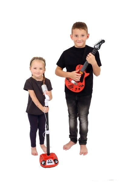 Elektrisk Guitar ROCK STAR plast 58cm med batterier, lyd og lys i boks 24x62x5,5cm