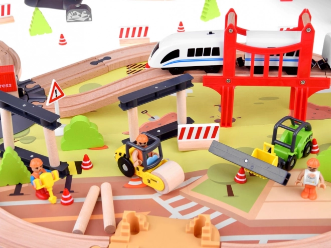 Træjernbane til børn med transportbase og kran