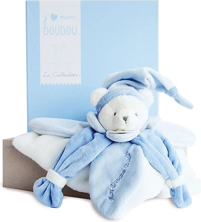 Gavesæt Doudou – blå plysbamse krammecloth 24 cm