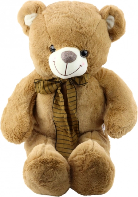 Plys teddy med brunstribet sløjfe 60 cm