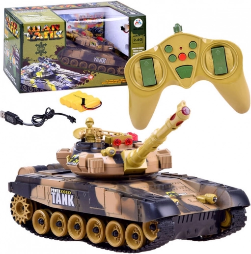 RC-tank 2,4 GHz med roterende tårn og lyseffekter – Ørken