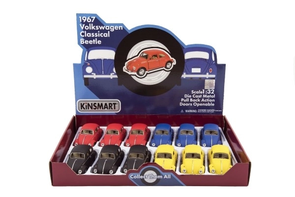 Auto Kinsmart VW Klassisk Beetle metal/plastik 13cm med friktionstræk 4 farver 12stk i boks