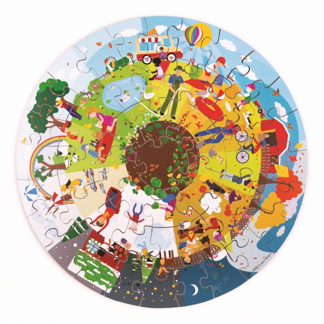 Bigjigs Toys Runde gulvpuslespil De fire årstider 50 brikker