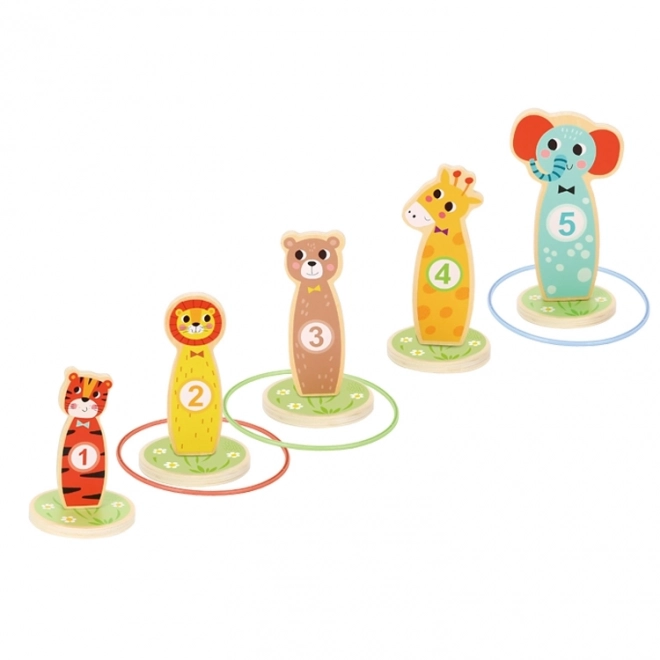 Træ-færdighedsspil Tooky Toy - kast på mål dyr