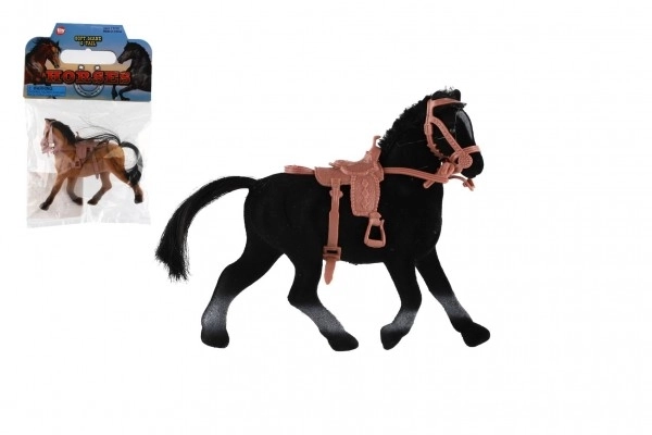 Hest plysdyr med saddel 15 cm 2 farver i pose 16x24 cm