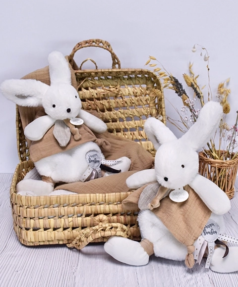 Doudou plys kanin med kramme tæppe beige 25 cm
