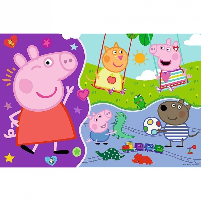 Puslespil 3i1 KÆMPE dobbeltsidet 15 brikker Grisling Peppa/Peppa Gris 60x40cm i kasse 40x27x6cm 24m+
