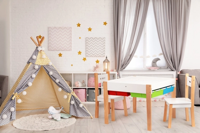 ECOTOYS Børneborde i træ med spilleplade og to stole