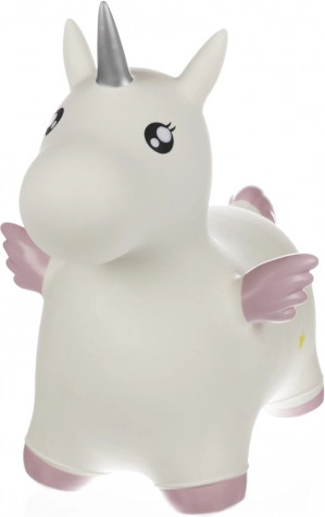 oppustelig hoppeko Skippy Unicorn med vinger, hvid/lyserød