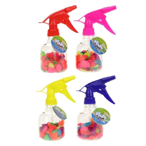 Pumpe til vandbomber + bomber 50stk plast 17cm 4 farver