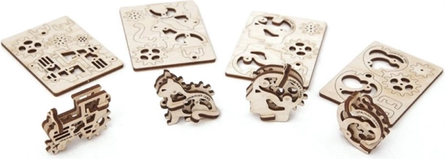 Ugears 3D mekaniske træpuslespil – 4 mekaniske vedhæng Karaktersymboler