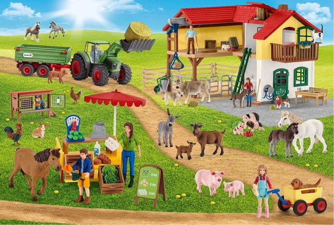 SCHMIDT Puslespil Schleich Bondegård med bod 100 brikker + Schleich figur