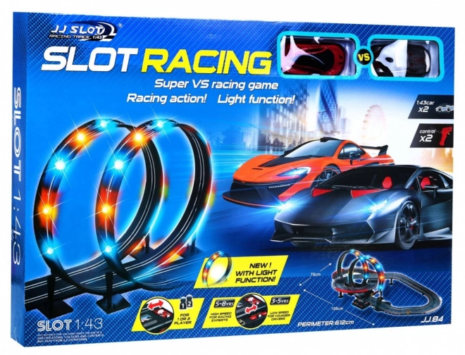 Børne racerbanesæt med loops og belysning