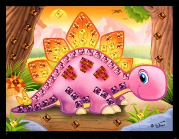 Mozaik billede mini glitrende dinosaur 10x12cm mix varianter
