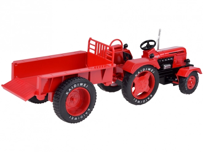 Rød metaltraktor med gummihjul 1:18