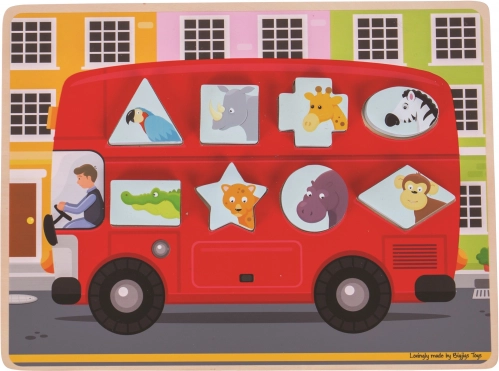 Bigjigs Toys indsætningspuslespil bus med dyr