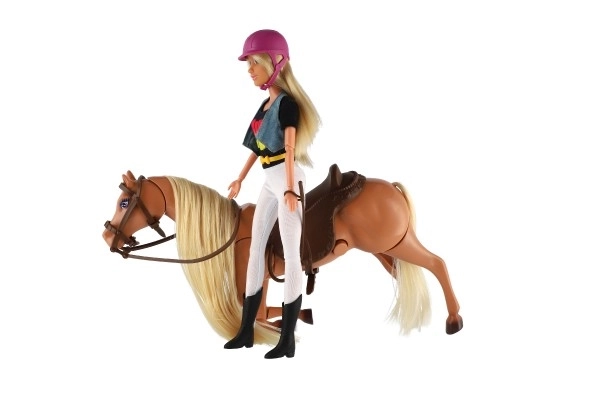 Hest drikkeflaske + dukke jockey Anlily leddet plast med tilbehør i kasse 32x36x11cm