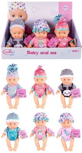 Dukkebaby med hue 21 cm