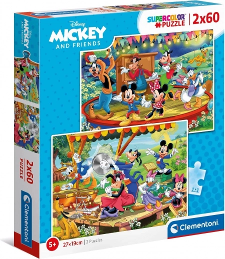 Puslespil 2x60 brikker - Mickey og venner