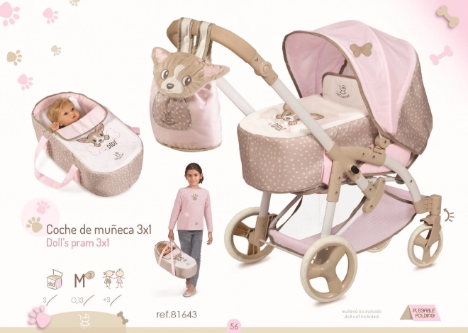 DeCuevas 81643 Foldbar dukkevogn 3 i 1 med bæretaske DIDI 2021 - 75 cm