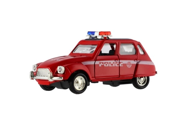 Autopolitibil retro 11cm metal/plast med tilbagegående træk på batteri med lys 4 typer
